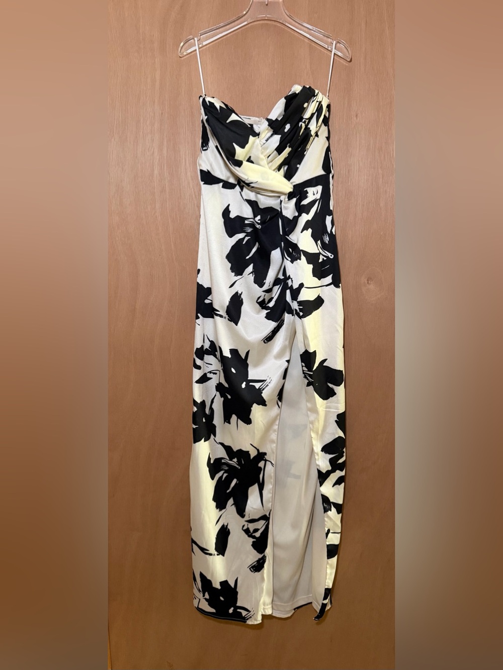 Luxxel Black and White Floral Strapless Maxi Dress